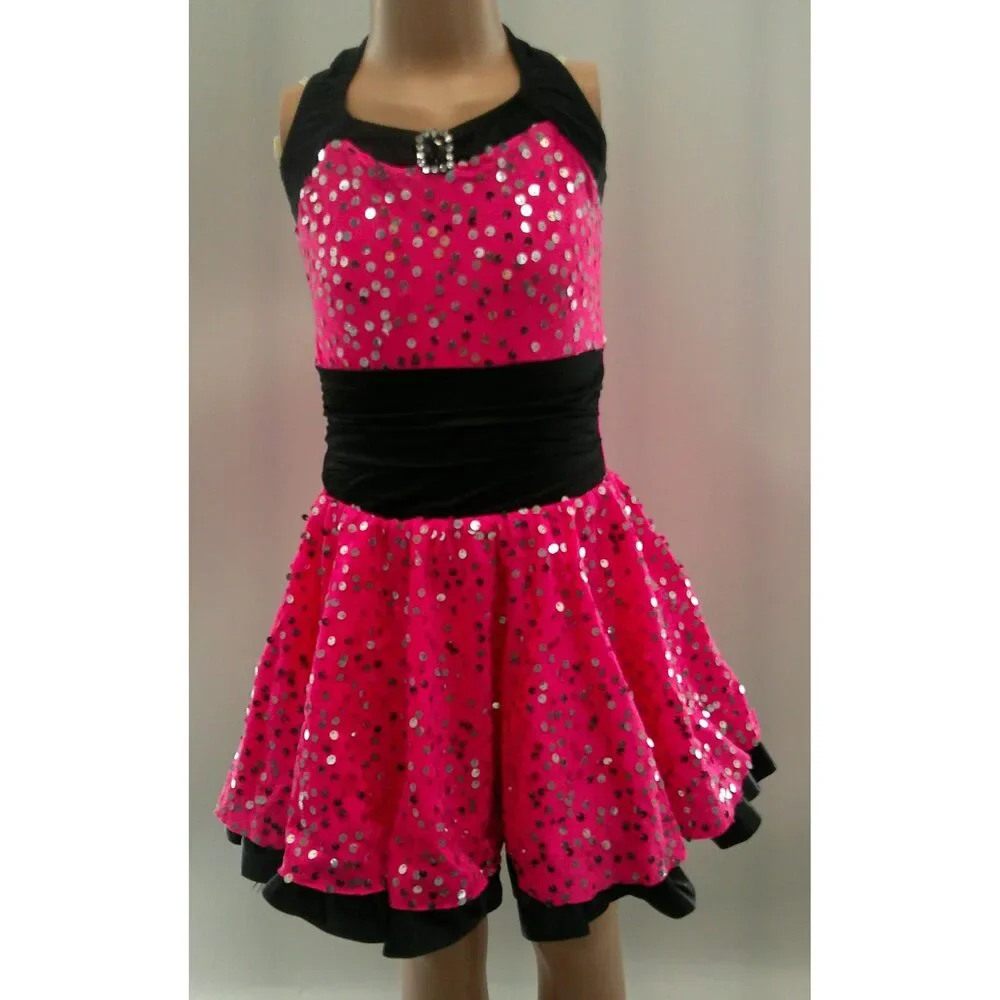 Pre-Owned Dance Costume Medium Child Pink Costume Gallery 17316 Jazz Tap Cloggi